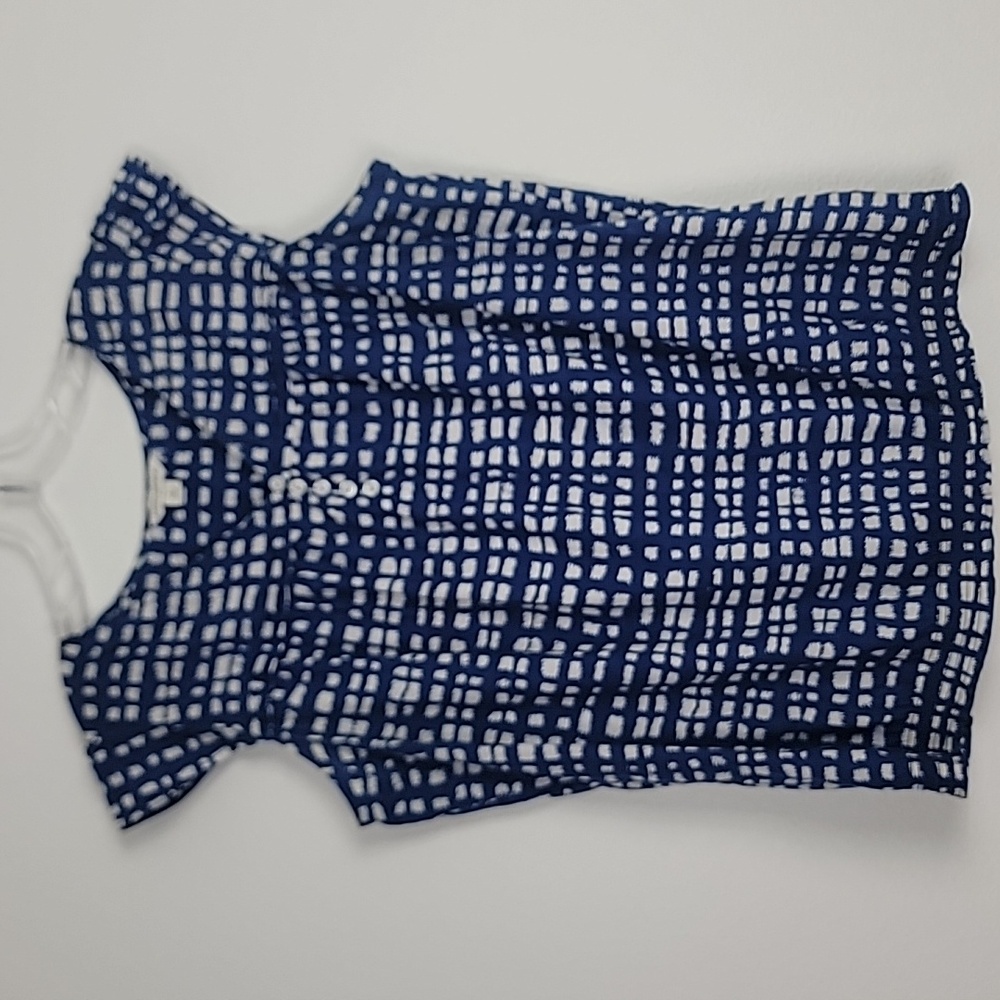 Banana Republic Blue & White 100% Cotton Cap Sleeve Top L